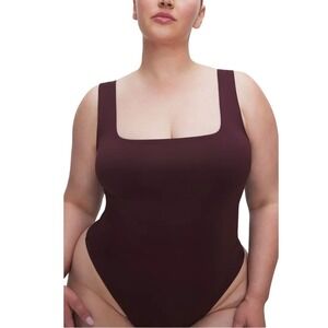NWT Good American Scuba Square Neck Bodysuit in‎ Chocolate Brown Size 3XL